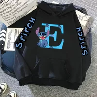 Veste d'hiver 2024 pour femme, sweat à capuche noir imprimé Disney Lilo & Stitch, mignon et kawaii, style streetwear, vêtements de sport 6