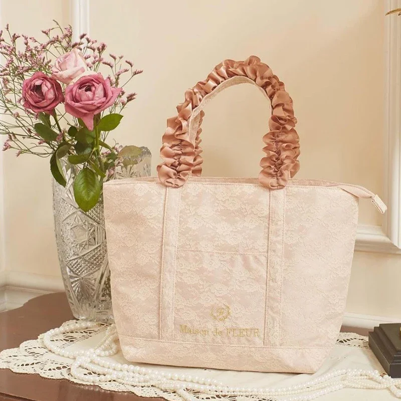 Zipper Style Japanese Fashion Spring Summer Macaron Candy Color Lace Limited Portable Bag Lolita Women's Tote Bag Handbags