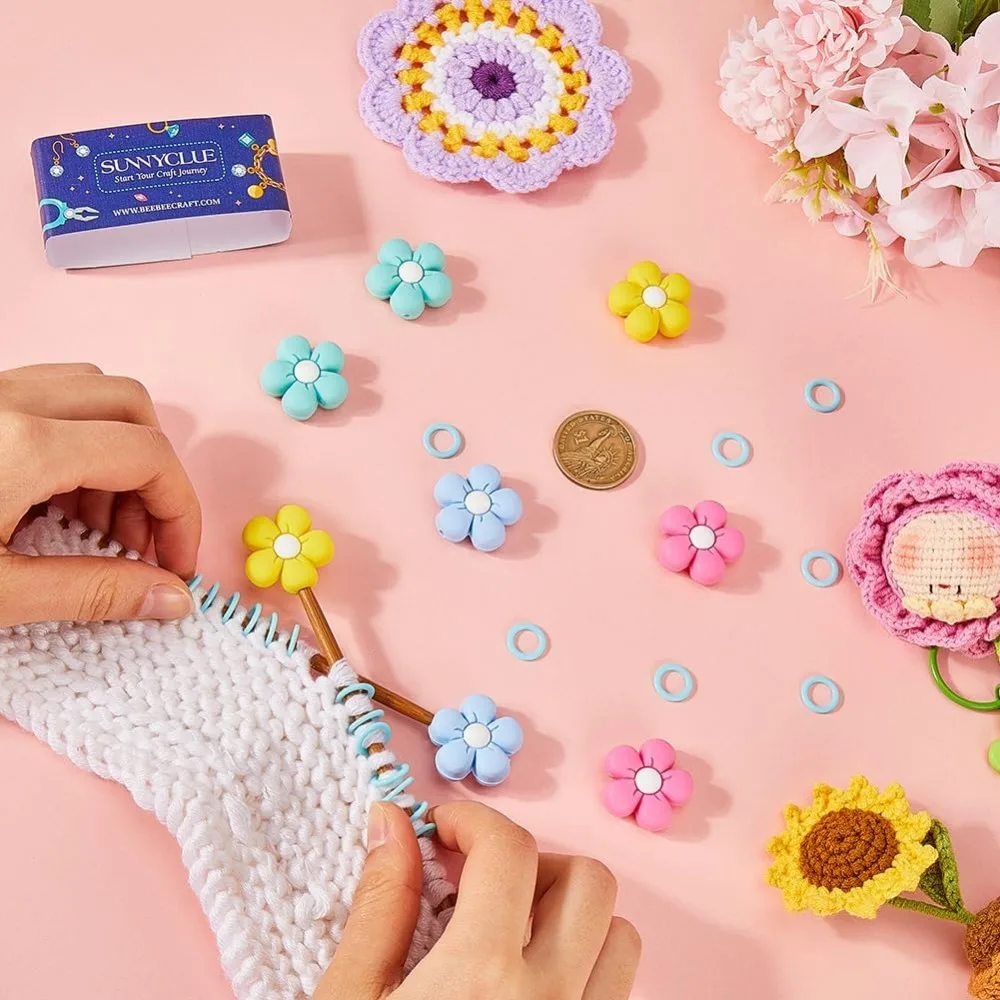 Protectors with Plastic Crochet Markers Silicone Daisy Knit Needle Stopper Point Protector End capss for Crocheting Quilting