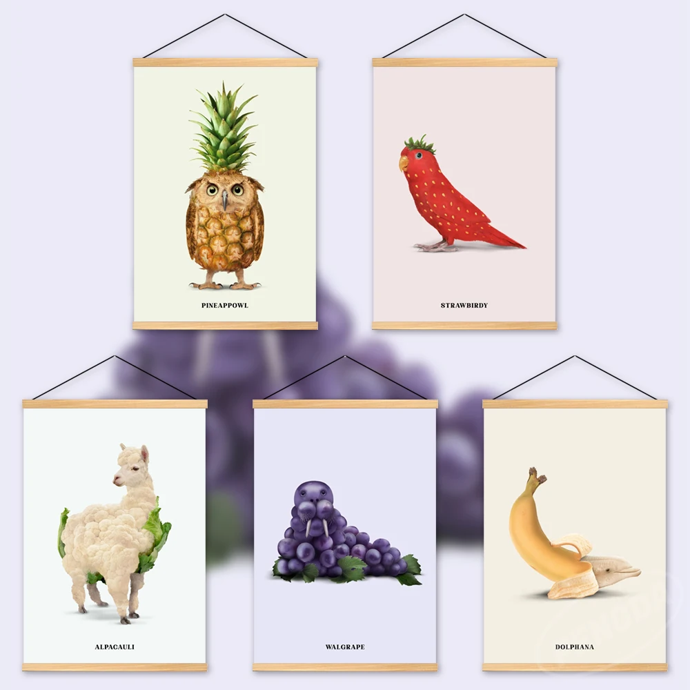 

Canvas Animal Print Home Room Decor Interesting Fruit Wooden Hanging Painting Poster Banana Dolphin Wall Artwork Modular Picture