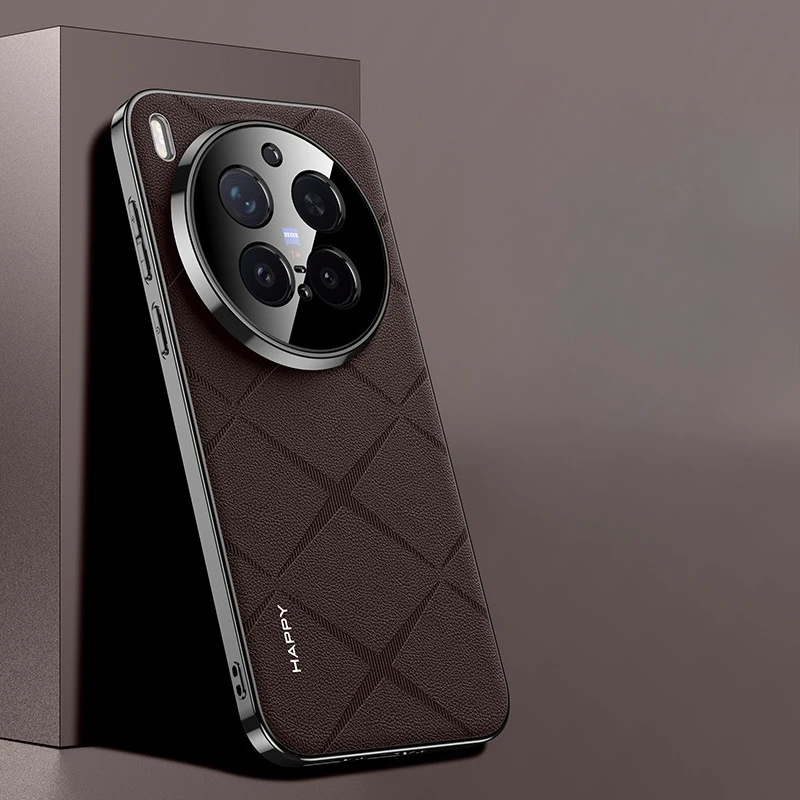 Elegant Leather Texture Phone Cover with Plating Camera Lens Protection - Shockproof Case