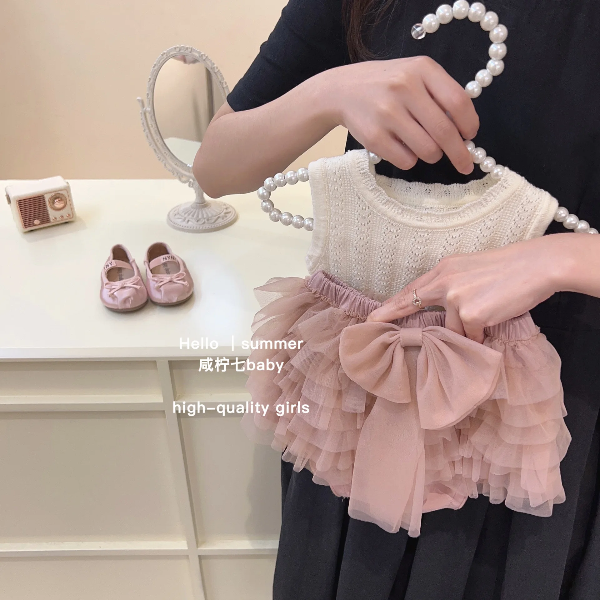 

Костюм для девочек, летняя юбка-пачка из двух предметов, Высококачественная газовая юбка, жилет и шорты, костюм принцессы из двух предметов