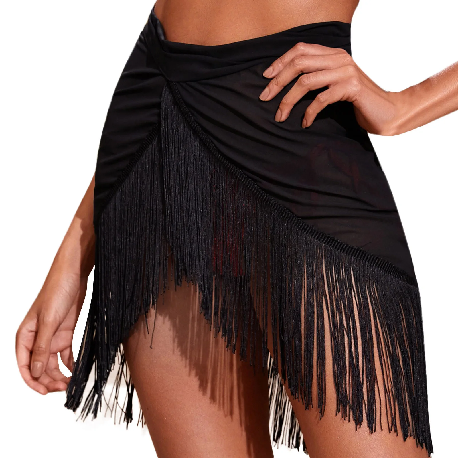 

Ruffle Trim Sheer Mesh Skirt Swimsuit Women Lace Up Y2k Swimwear Luxury Wrap Bikini Shiny Cover Up Spring Summer Beach Mujer