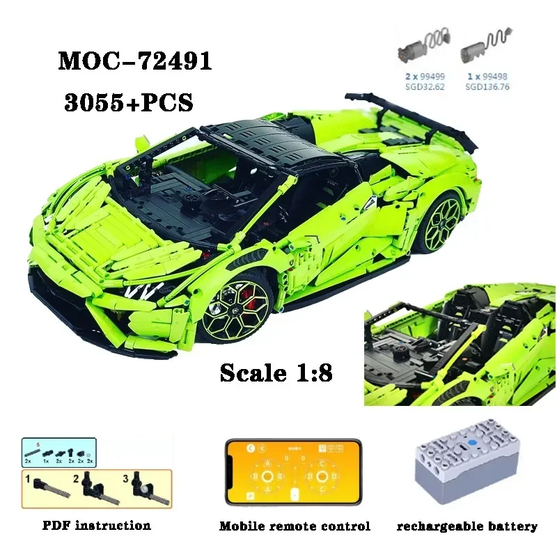 

MOC-72491 Building Block Sports Car Electric Remote Control Assembly Building Block 3055+PCS Parts Adult and Children's Toy Gift