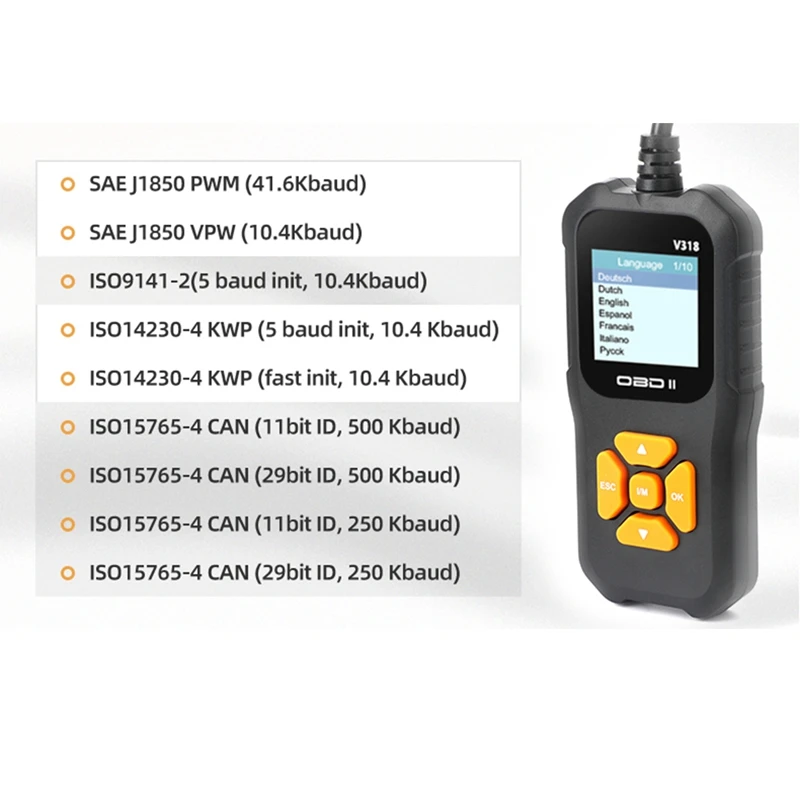 자동차 배터리 테스터, V318 OBD2 스캐너, 지우기 코드 읽기 도구, OBD2 배터리 분석기 테스터