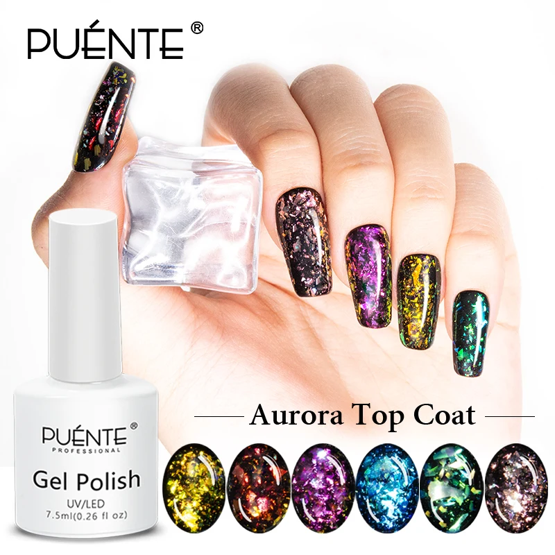 Aurora Top Coat Nail Gel 6 Colors Glitter Sequins Sealer Soak Off UV Polish 7.5ML Art Design Hybrid Varnish | Красота и здоровье