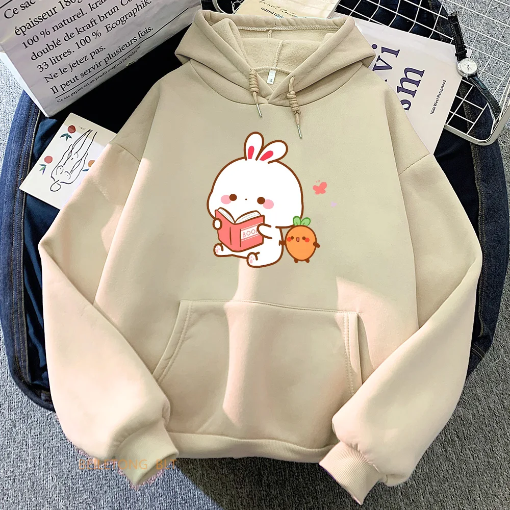 Rabbit and Carrot Cute Printed Hoodies Kawaii Long Sleeve Girls Sweatshirt with Hooded Women/Men Clothing Casual Comfortable