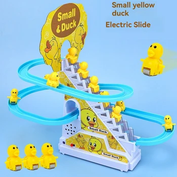 Electric Duck Climbing Stairs Toy Duck Track Racing Slide Music Roller Coaster Toys Children Gift Electronic Pets for Boys Girls
