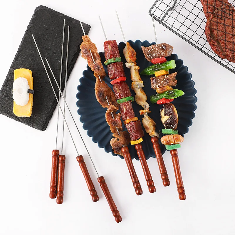 Skewer for Barbecue with Wooden Handle Set Gift Skewers Kebabs Bbq Grill Outdoor Barbeque Accessories