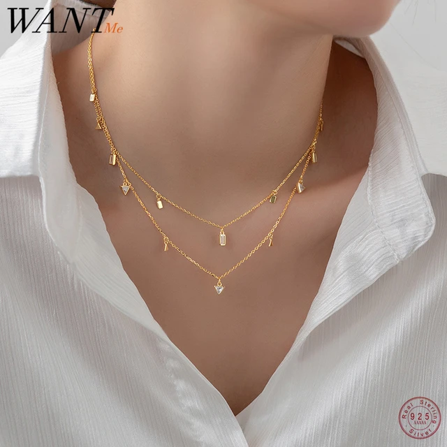 WANTME S925 Silver Geometric Zircon Clavicle Link Chain Necklace for  Fashion Women European Party Fine Sterling Silver Jewelry - AliExpress