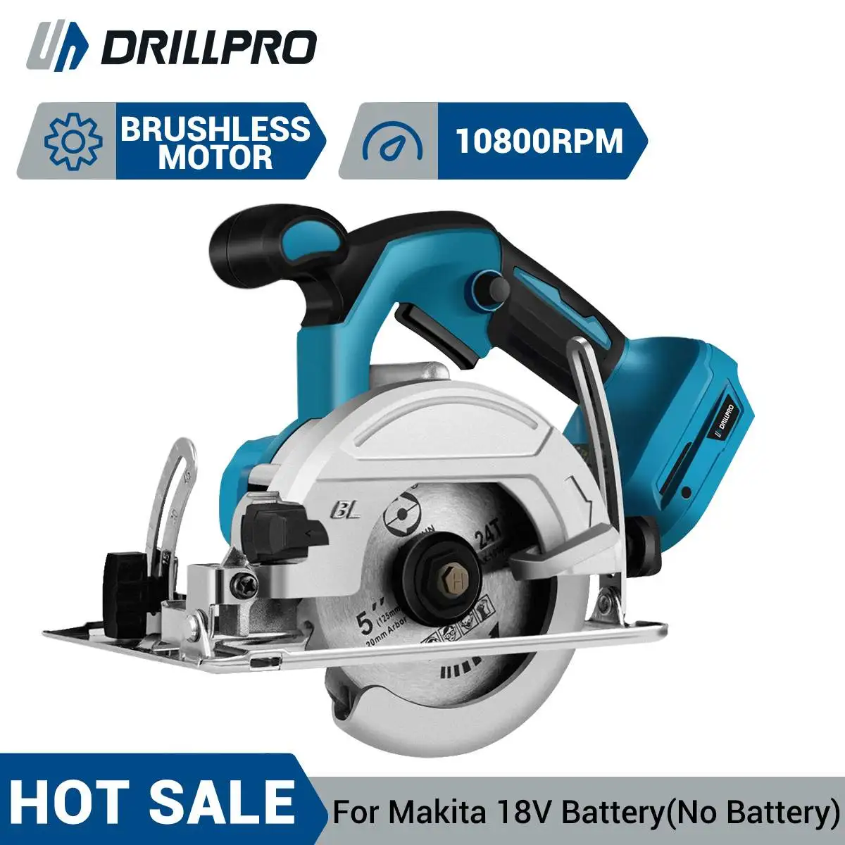 

Drillpro 5Inch 125mm Brushless Mini Electric Circular Saw Cordless 0-45° Adjustbale Woodworking Power Tool ForMakita 18V Battery