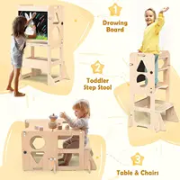 Foldable Wooden Kitchen Step Stool with Blackboard for Toddlers, Convertible Table Chair Set, Safe Gift 3