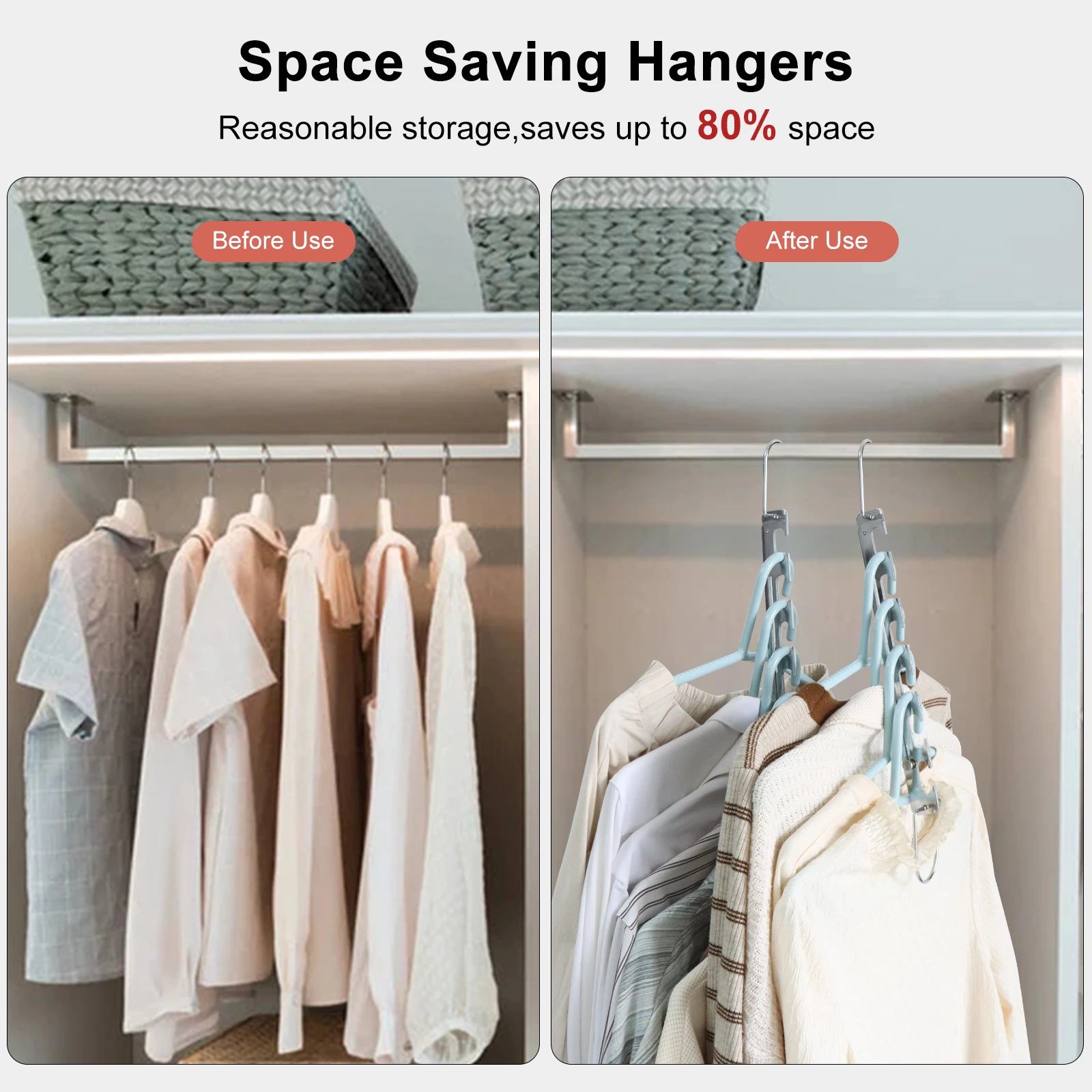 24 Pack Hangers Space Saving Magic Sturdy Space Saver Storage Smart Plastic  Clothes Hanger Organizer Closet Organizers and Storage for Closet Wardrobe