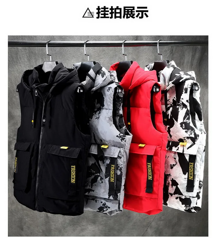 ZOZOWANG Autumn Winter Men Vest 2023 New Casual Sleeveless Vest Jackets Hooded Cotton Padded Camouflage Waistcoat Men Clothing