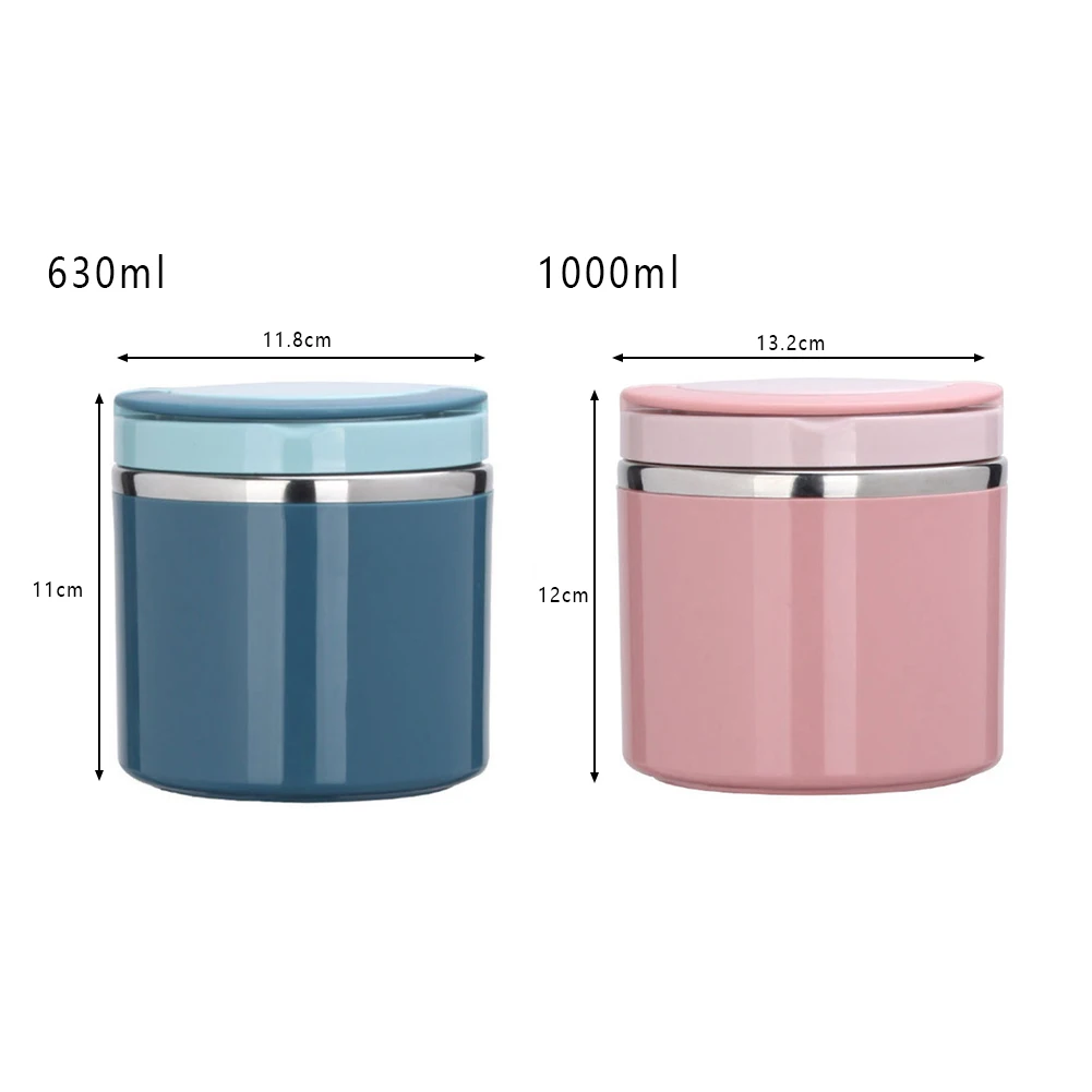 630ml Stainless Steel Breakfast Cup Soup Bowl Thermal Storage Food Container Sealed Bento Box With Handle Green portable food container