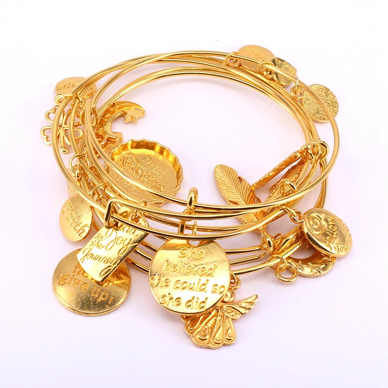 Juego de pulseras de alambre ajustable para mujer, brazalete de Color dorado de 5 piezas, joyería de moda, regalo, C042