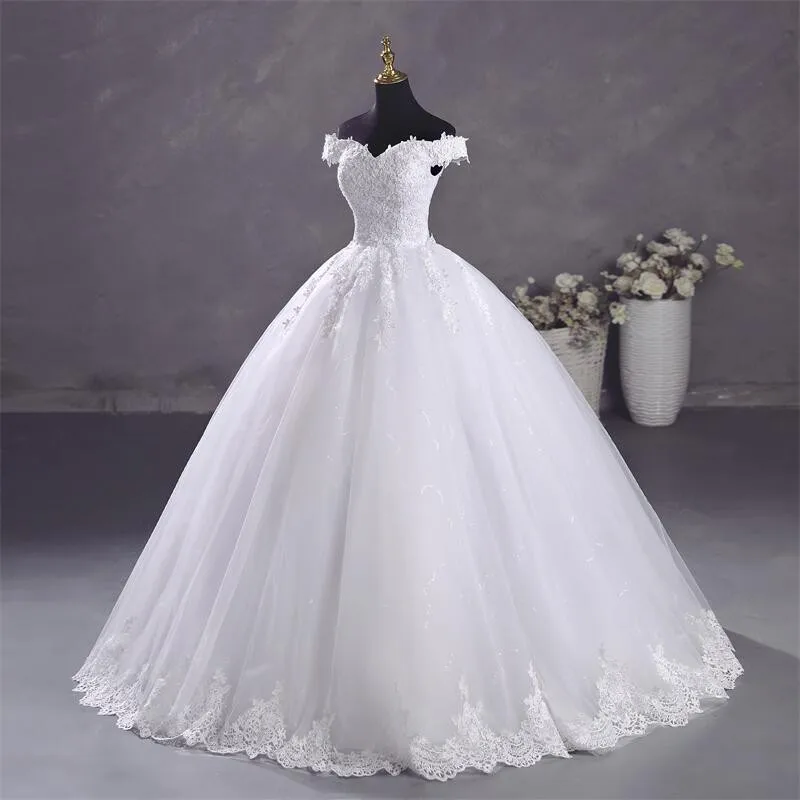 Ashley Gloria Pure White Wedding Dresses Elegant Boat Neck Ball Gown Simple Vestido De Noiva Plus Size Robe De Mariee 3