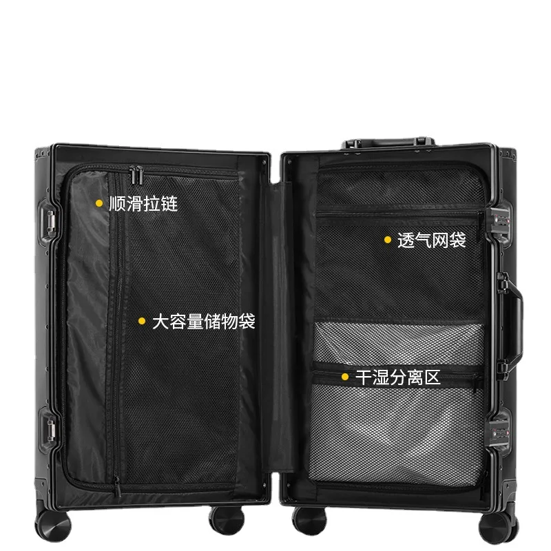 PLUENLI All-Aluminum Magnesium Alloy Luggage Men's and Women's Aluminum Frame Universal Wheel Trolley Case Boarding Travel Metal