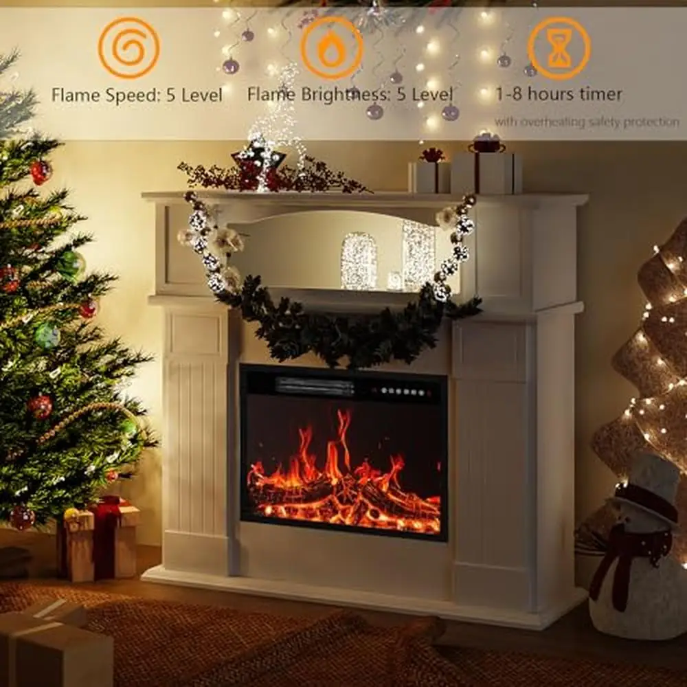 23" Electric Fireplace Insert with Wooden Mantel Surround Freestanding TV Stand Heater Realistic Flame Effect Remote Control UL 3