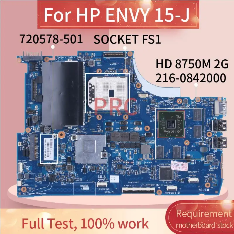 para hp Envy 8750m 2gb Computador Portátil Placa-mãe 6050a2555101 720578501 Notebook Mainboard Soquete Fs1 2160842000 Ddr3 15-j