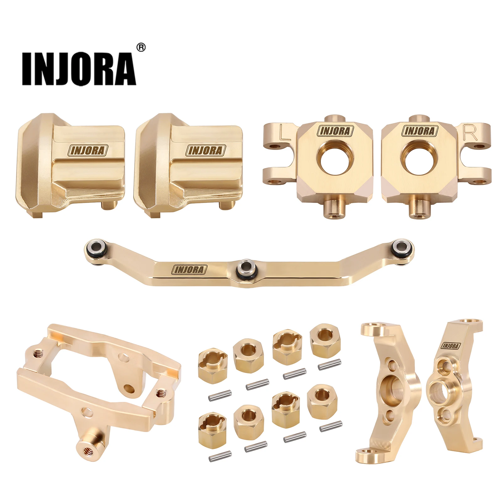 INJORA Brass Steering Knuckle Link Diff Cover Caster Blocks Extenders