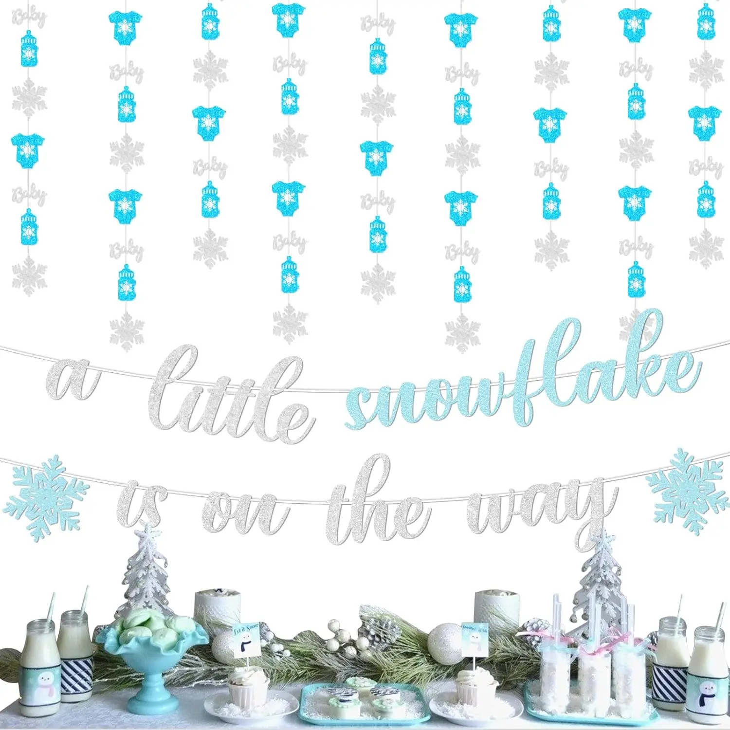 A Little Snowflake is on the Way Baby Shower Banner Boy Winter Wonderland Hanging Garland for Gender Reveal Christmas 1st Party