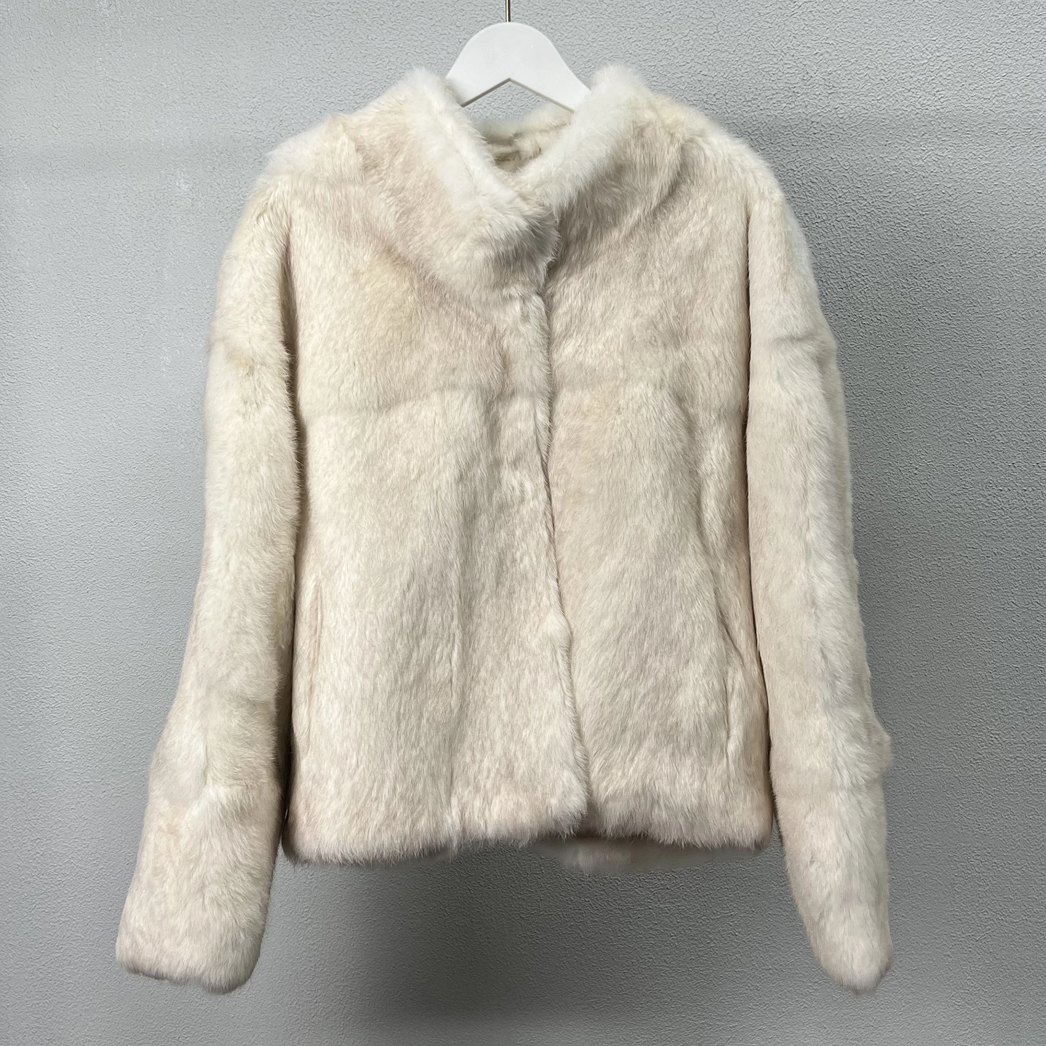 Women's Genuine Rabbit Fur Coat Stand Collar Luxury Winter Fur Outerwear