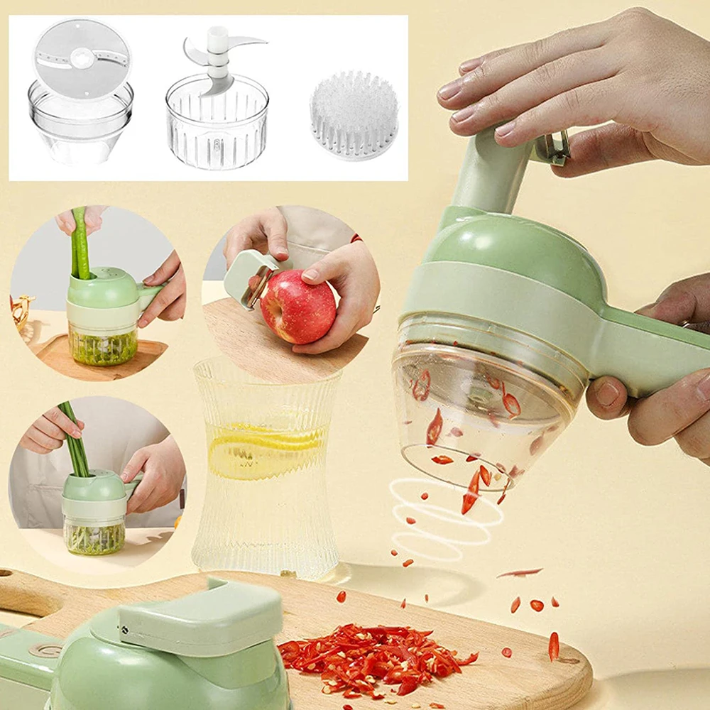 4 In 1 Multifunctional Electric Vegetable Cutter Slicer Garlic Mud