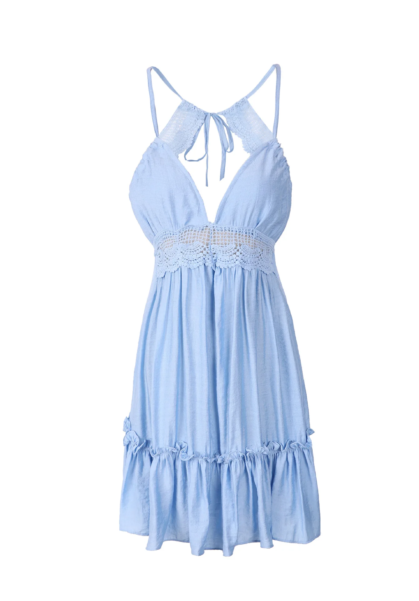 Women's Clothing Sexy Backless Lace Dress V-neck Vacation Mini Dress Sleeveless Summer Dress Beach 6
