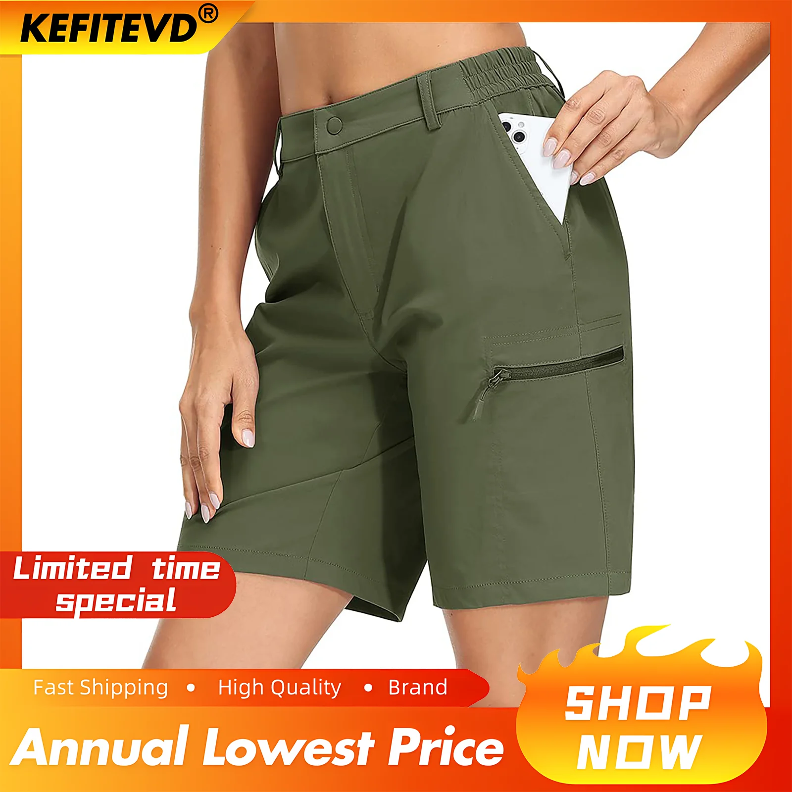 Sport Shorts Summer Quick Dry Hiking Shorts Women Lightweight Zip Pocket Cargo Shorts Outdoor Fishing Climbing Camping Female