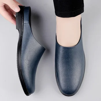 Summer Handmade Men Shoes Genuine Leather Slippers Casual Square Toe Slip-On Slides Mens Mules Shoes Trendy Quality Half Drag 1