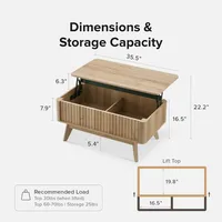 Brooklyn Lift Top Coffee Table for Living Room, Mid Century, Modern Farmhouse with Lifting Tabletop & Hidden Storage, Flut 2