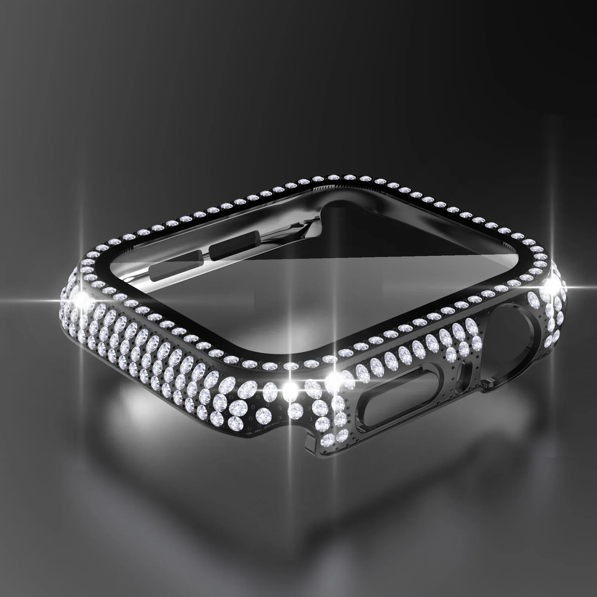 Luxurious Diamond-Embedded Tempered Glass Watch Case Cover