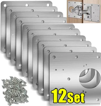 ชุดซ่อมบานพับตู้ แผ่นยึดบานพับตู้ครัว พร้อมรู แผ่นยึดแบบแบน อุปกรณ์ยึดติด สำหรับงานบ้าน 1