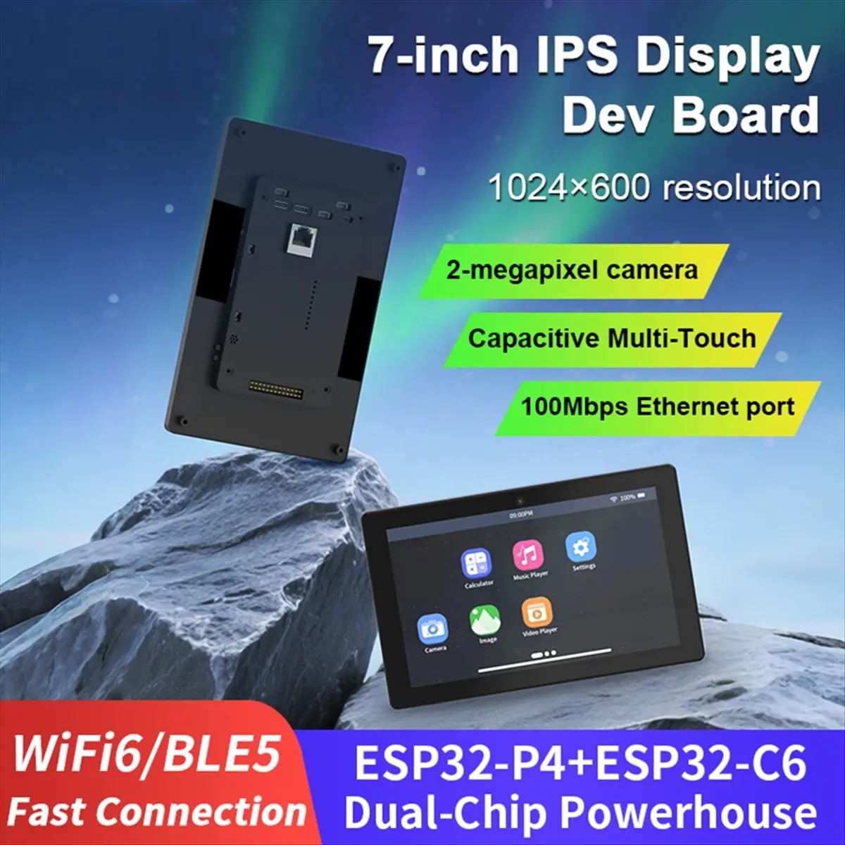 A10R 7인치 1024 X 600 IPS 정전식 터치 ESP32P4 개발 보드 ESP32-C6 개발 보드 (하우징 및 카메라 포함)