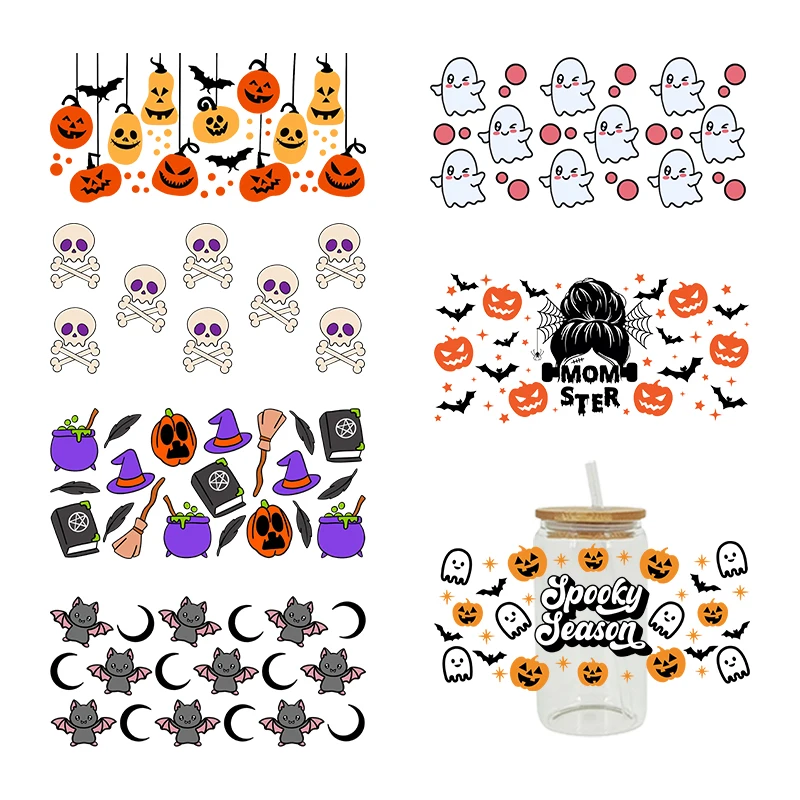 

UV DTF Halloween Coffee Prints for 16 Oz Libbey Glass Can Sublimation DIY Waterproof Easy To Use D1036