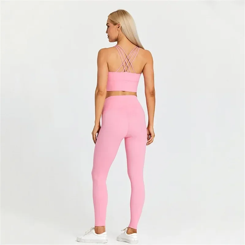 Lemon Women Fitness Bra And Legging 2pcs Soft Yoga Set  Cross Back Gym Underwear Top Sport Suit Workout Training Sportwear