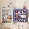 No Drill Bathroom Organizer – Multi-Layer Transparent Cosmetic Display Cabinet with Removable Shelves 2