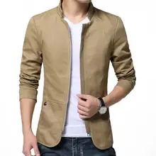 

Casual Men Jacket Coat Spring Autumn Solid Color Stand Collar Zipper Pockets Thin Slim Blazer Coat Fashion Men's Clothing 2021