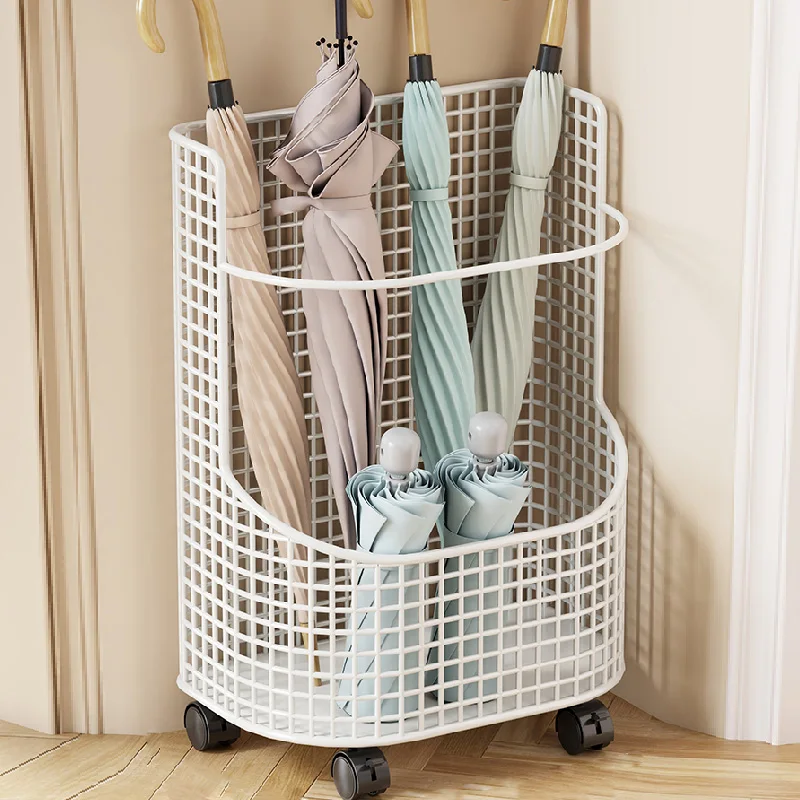 Large Capacity Commercial Umbrella Stand Home Entrance Umbrella Storage Rack Thick Iron Bucket Wheel Stable Rain Gear