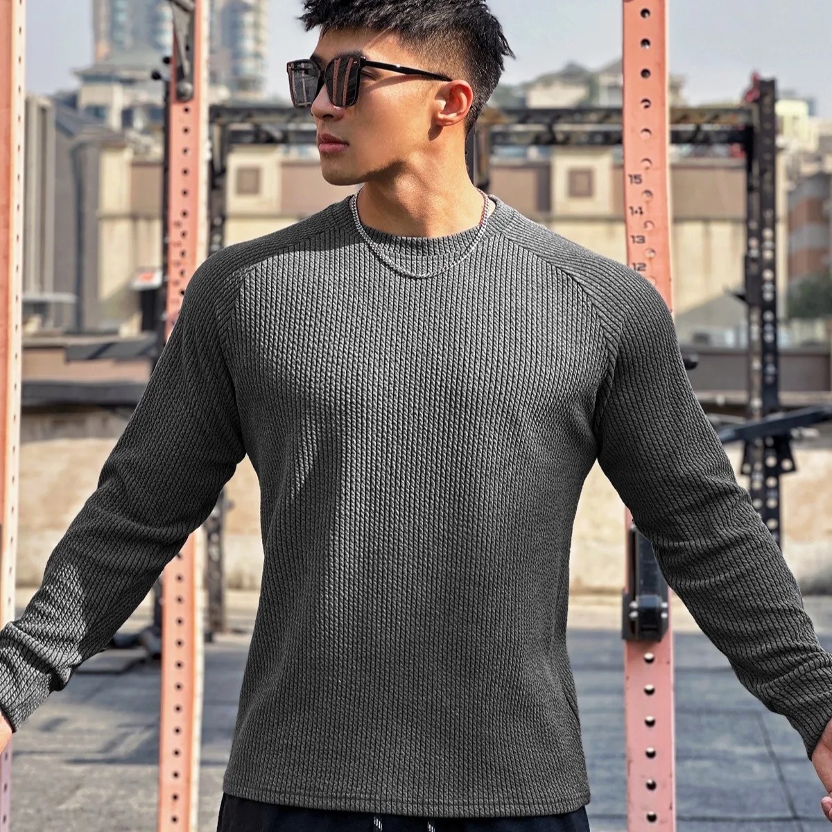New autumn and winter round neck men's casual sports trend loose oversized pullover with muscle snake pattern hoodie long