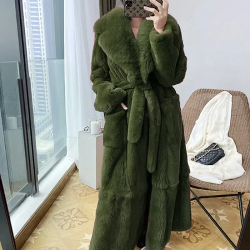 Mid-Length Coat Fashion Loose Solid Color Fur Jackets Y2K Faux Fur Coat Women's Overcoats Lace Up Pockets Faux Outwear Coats