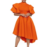 S-3XL African Party Evening Dresses for Women Summer Fashion 2024 African Short Sleeve Polyester White Yellow Orange Midi Dress 4