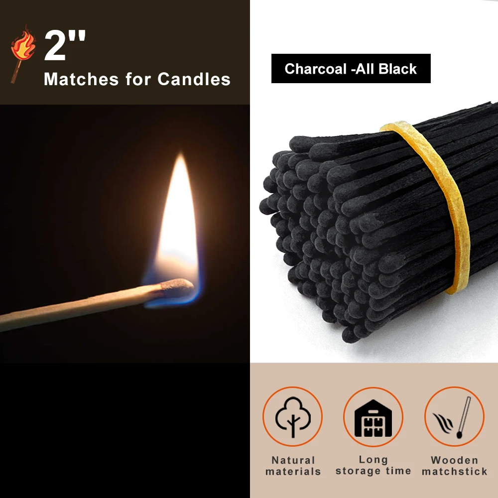 2" All Black Safety Matches 100pcs Long Wooden Matchsticks Candles Fireplace Camping USA