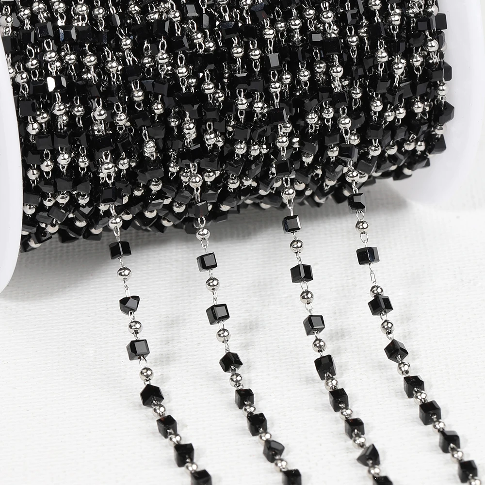 1Meter Stainless Steel Chain Transparent Clear Cube Square Crystal Beads  Chain for Jewelry Making DIY Necklace Bracelets Crafts