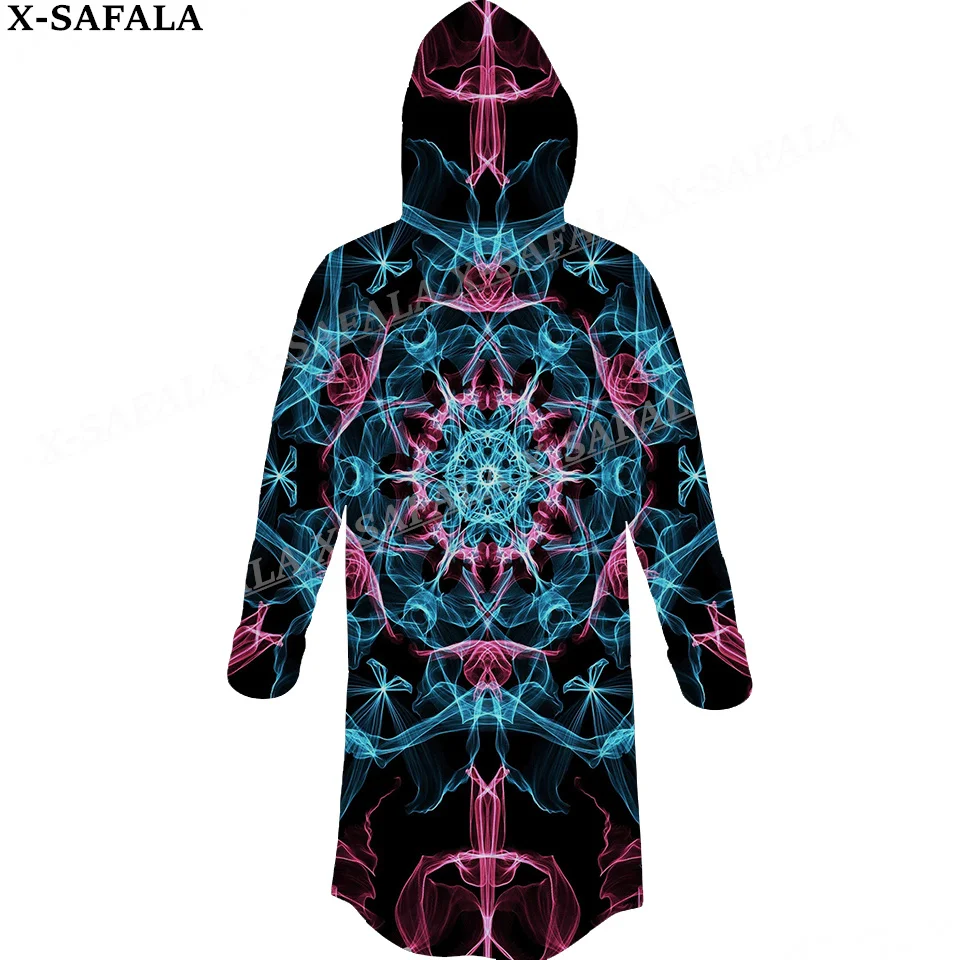 Hippie Psychedelic Colorful Trippy Print Thick Warm Hooded Cloak Men Overcoat Coat Windproof Fleece Cape Robe Hooded Blanket-6