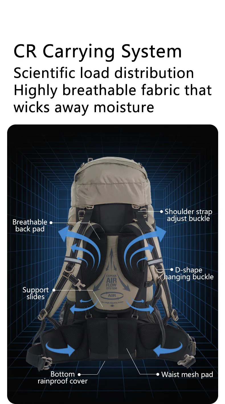 Naturehike 70L Camping Rucksack Ergonomische Große Kapazität Wandern Taschen Für Mann Mit Regen Abdeckung Outdoor Reise Trekking Rucksäcke – Detail 3