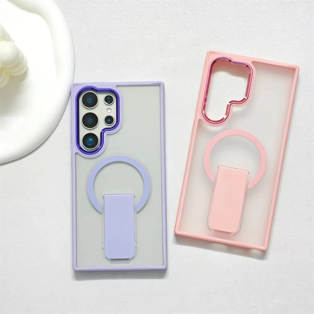 Luxury Folding Stand Magnetic Phone Case with Matte Translucent Back Cover