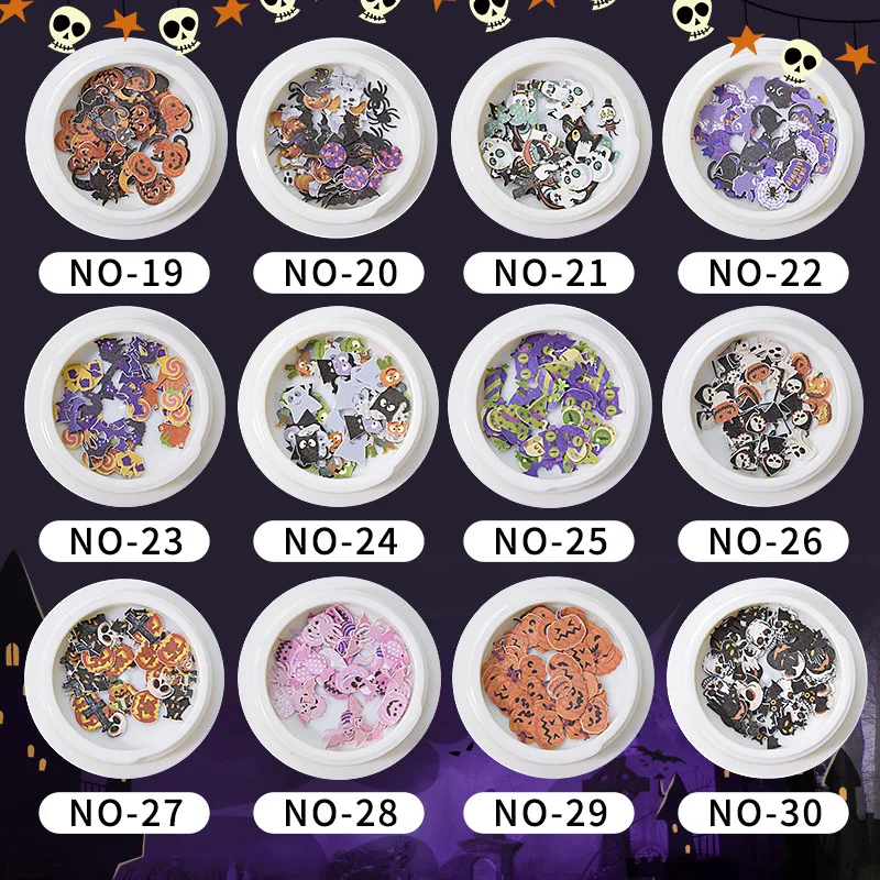 

High Quality about 50pcs/box Halloween New Nail Art Wood Pulp 12 Ghost Festival Nail Wood Pulp Nail Stickers