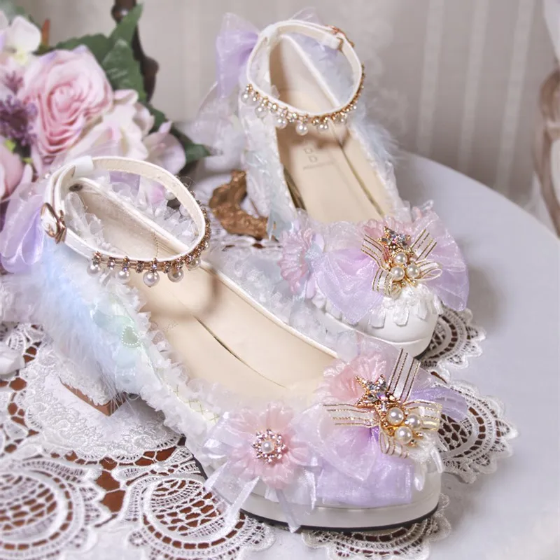 

Customized Authentic One Night Story Lolita Shoes Original Versatile Tea Party Flower Wedding High Heels Rainbow Lolita Lo Shoes